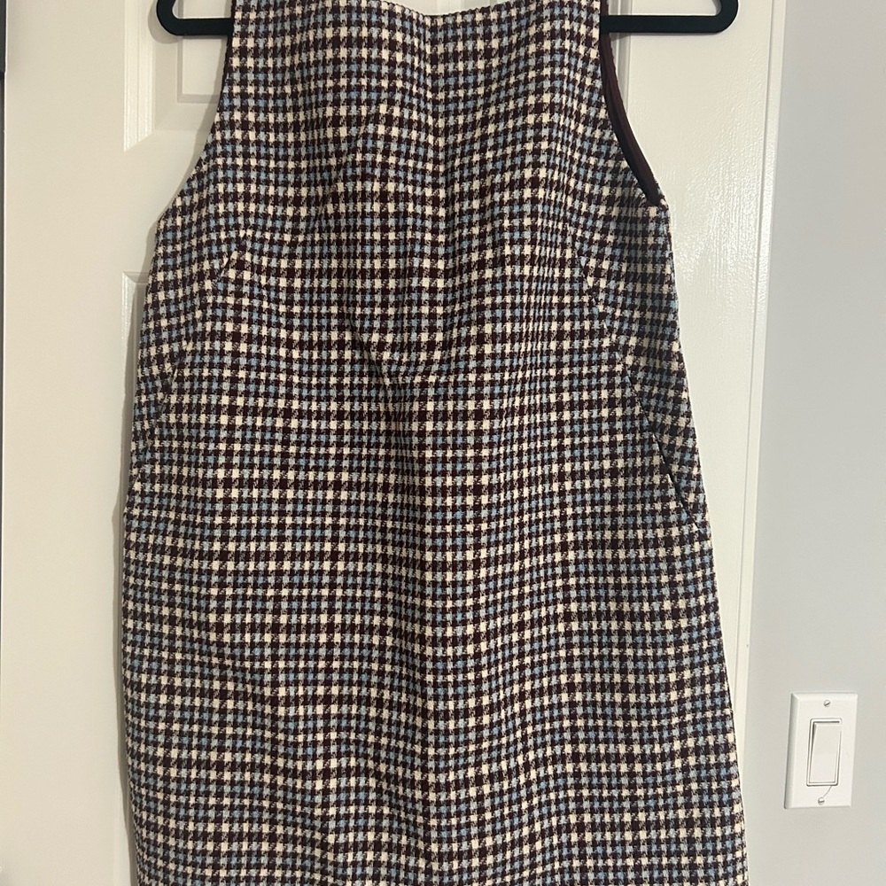 Rebecca Taylor Houndstooth Midi Dress - Burgundy , blue and White